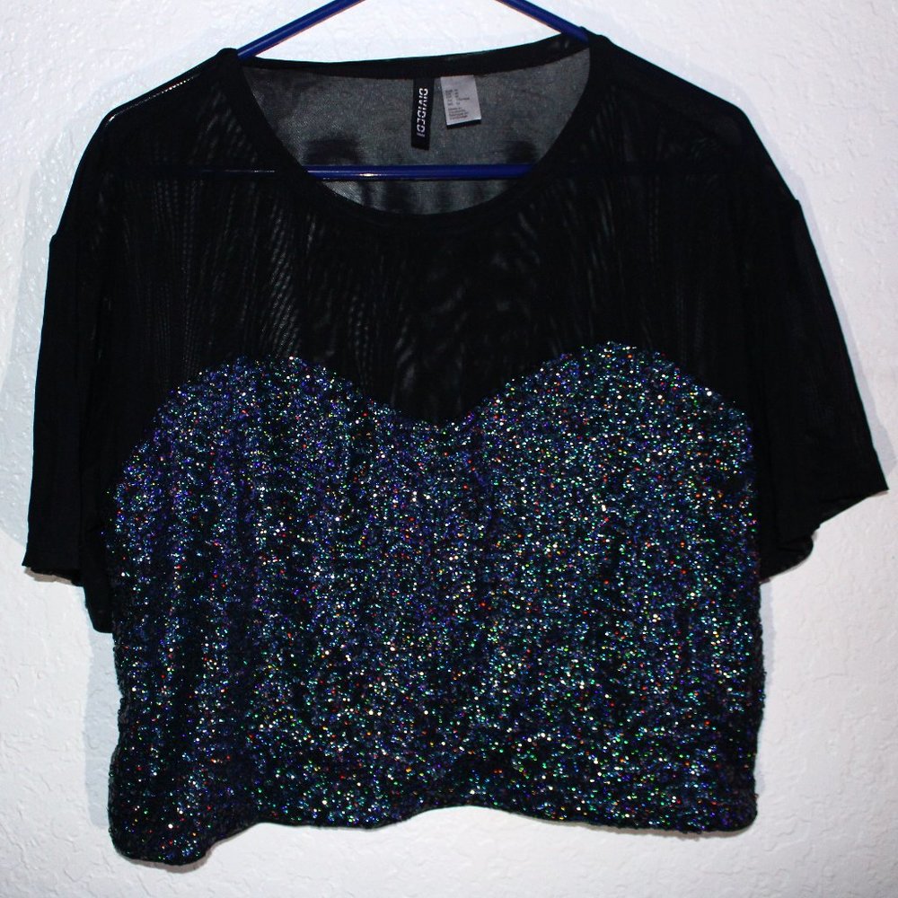 H&M Divided Mesh Sequin Crop Top